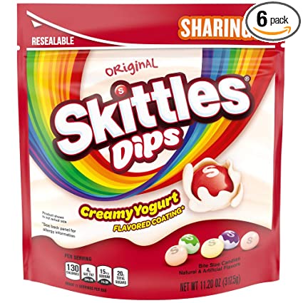 SKITTLES Dips Yogurt Coated Fruit Candy, 11.2-Ounce Sharing Size Bag (Pack of 6)