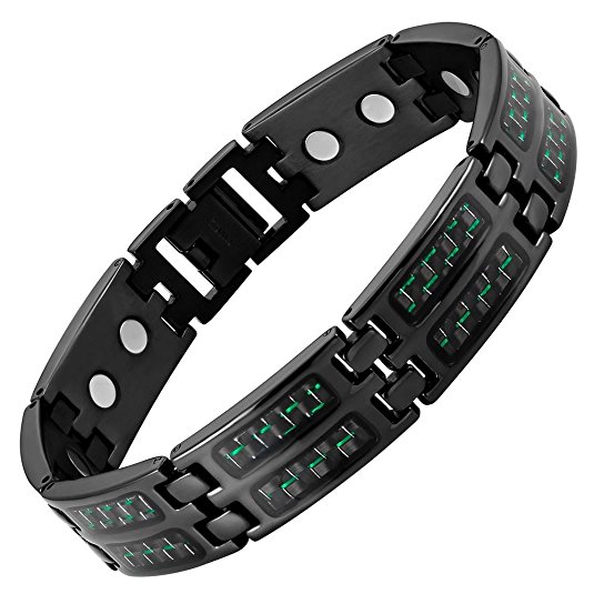 Green Carbon Fiber Titanium Magnetic Bracelet Extra Strong Adjusting Tool & Gift Box Included Willis Judd