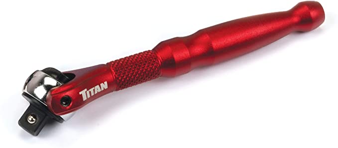 Titan 11320 1/4-Inch Drive x 4-Inch 90-Tooth Swivel Head Micro Ratchet - Red