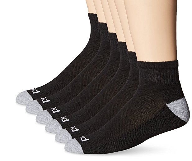 PEDS Men's 6 Pack Cushion Quarter Socks with Coolmax