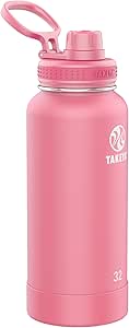 Takeya Actives 32 oz Vacuum Insulated Stainless Steel Water Bottle with Spout Lid, Premium Quality, Pink Mimosa