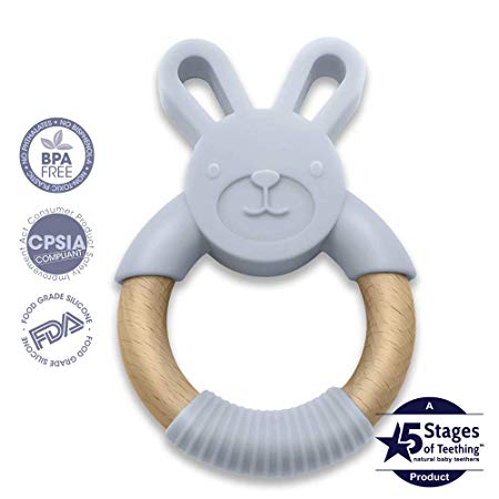 AnPei ChewChew Buds Organic & Natural Wood and Silicon Teethers - Bunny (Heather)