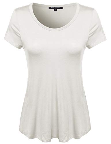 Made by Emma Women's Basic Short Sleeve Pocket Rayon Scoop V Neck Top Shirts Tee