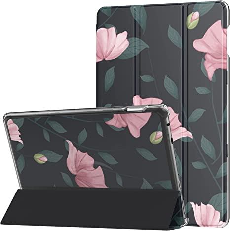 MoKo Case Fits All-New Kindle Fire HD 10 & 10 Plus Tablet (11th Generation, 2021 Release) 10.1", Microfiber Lining, Transparent Hard Back Cover Fit Fire HD 10 and Fire HD 10 Plus Tablet, Pink Flowers