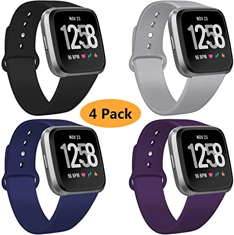 Coperr 4 Packs Bands Compatible with Fitbit Versa/Fitbit Versa 2 / Fitbit Versa Lite for Women and Men, Soft Silicone Sport Strap Replacement Wristband with Ventilation Holes for Fitbit Versa