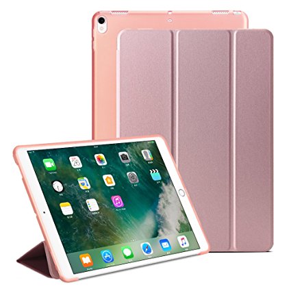 iPad Pro 10.5 Case, XULIS Lightweight Smart Case, PU Leather Front and Translucent Soft TPU Back With Tri-Fold Stand and Magnetic Auto Sleep/ Wake Function for iPad Pro 10.5 2017 Release（Rose golden）