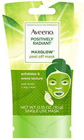 AVEENO Positively Radiant MaxGlow Peel Off Exfoliating Face Mask with Alpha Hydroxy Acids, Soy & Kiwi Complex for Even Tone & Texture .35 oz (Pack of 1)