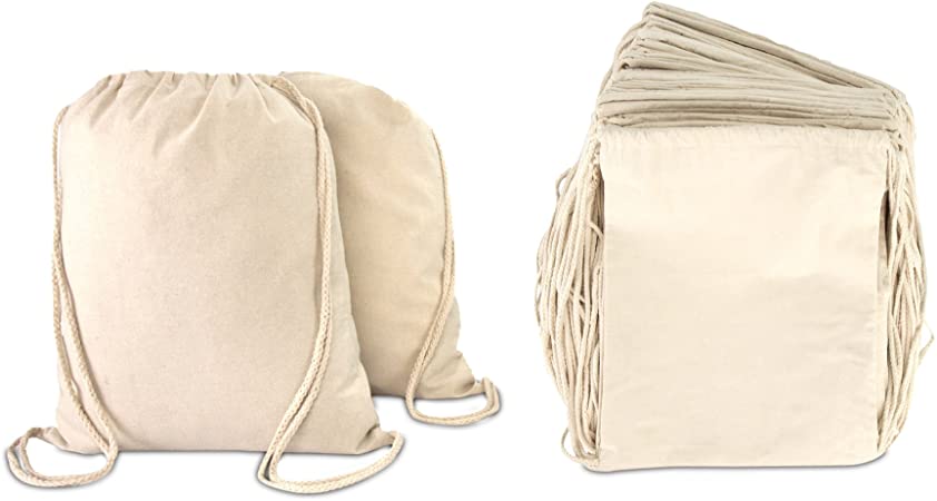 DALIX Canvas Drawstring Bag String Backpack Mens Womens Bulk Natural 12 Pack