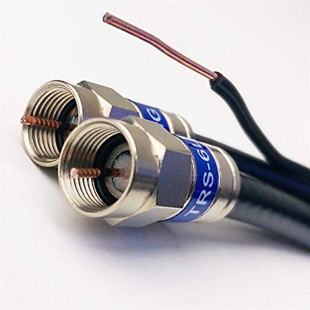 150ft DIRECTV APPROVED 3Ghz AERIAL DUAL SOLID BARE COPPER RG6 w/ COPPER GROUND MESSENGER COAXIAL CABLE 18AWG WEATHER SEAL BRASS CONNECTORS UL ETL HD SATELLITE ASSEMBLED IN USA by PHAT SATELLITE INTL