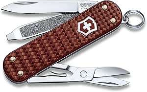 Victorinox Classic SD Precious Alox Swiss Army Knife, Compact 5 Function Swiss Made Pocket Knife with Small Blade, Screwdriver and Key Ring - Hazel Brown