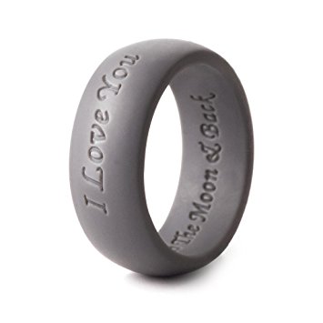 Silicone Wedding Ring"I Love You To The Moon and Back", - Designed for Comfort, Everyday Use, Multiple Colors, Active Lifestyle, Gym and Outdoor Enthusiasts - 1 ring pack- Sizes 4-12,By KepooMan