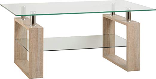 Milan Coffee Table in Sonoma Oak Effect Veneer/Clear Glass/Silver
