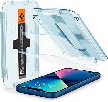 SPIGEN EZ Fit Glas.tR Slim Screen Protector Designed for Apple iPhone 13 Mini (2021)[5.4-inch] Auto Alignment Kit Premium Tempered Glass [2-Pack] - Clear