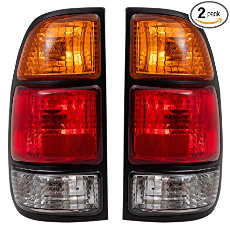 Driver and Passenger Taillights Tail Lamps with Amber-Red-Clear Lens Replacement for 2000-2006 Tundra Pickup Truck 815610C010 815510C010