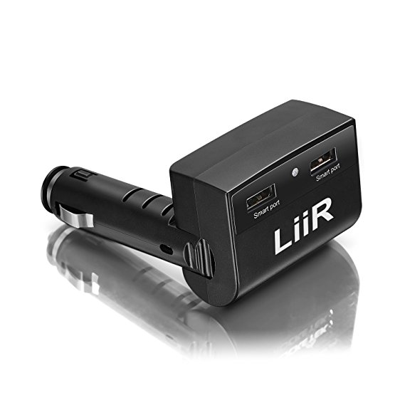 LiiR Multi-Functional Foldable Car Charger Includes Two Smart Charge Ports, and One Cigar Lighter