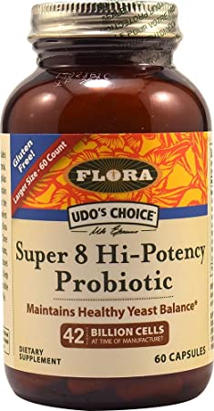 Flora Udo's Choice - Super 8 Probiotic 60 Count - 42 Billion CFU, High Potency, Vegetarian Probiotics for Women & Men, Yeast Balance