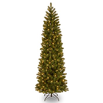 National Tree 7.5 Foot "Feel Real" Downswept Douglas Fir Pencil Slim Tree with 350 Clear Lights, Hinged (PEDD4-392-75)