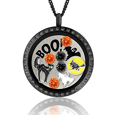 Halloween Jewelry Floating Charm Lockets Halloween Costume Jewelry Creepy Halloween Witch Charm Necklace