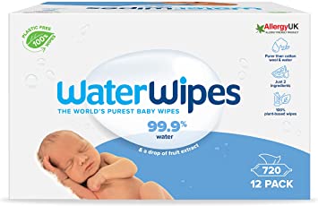 WaterWipes Biodegradable Unscented Baby Sensitive and Newborn Skin Mega Value Wipes, White, 60 Count, Pack of 12