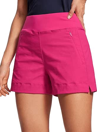 CRZ YOGA Women's Lightweight Mid Rise Hiking Shorts 4'' - Stretch Athletic Summer Travel Outdoor Golf Shorts Zip Pockets