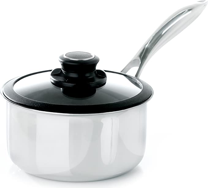 Black Cube Hybrid Stainless/Nonstick Cookware Saucepan with Lid, 2.5 Quart
