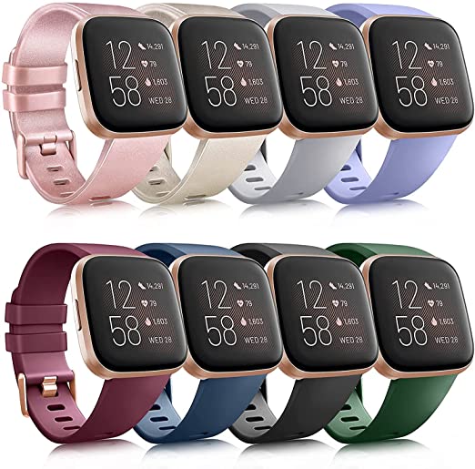 8 Pack Sport Bands Compatible with Fitbit Versa 2 / Fitbit Versa/Versa Lite/Versa SE, Classic Soft Silicone Replacement Wristbands Straps for Fitbit Versa 2 Smart Watch Women Men