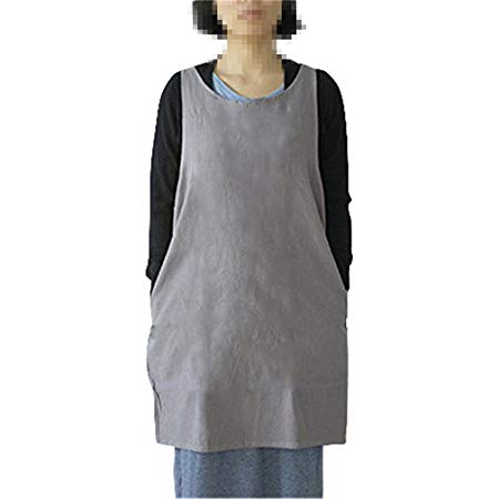 KKTech Japan Style Soft Cotton Linen Apron Solid Color Halter Cross Bandage Aprons Kitchen Cooking Clothes (Light Gray)