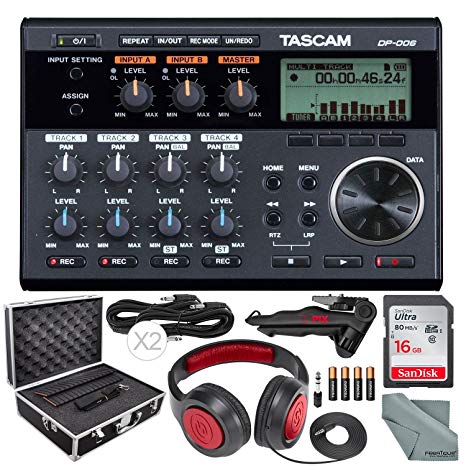 Tascam DP-006 6-Track Digital Pocketstudio and Deluxe Accessory Bundle w/Headphones   Case   Cables   16GB   Xpix Tripod   More