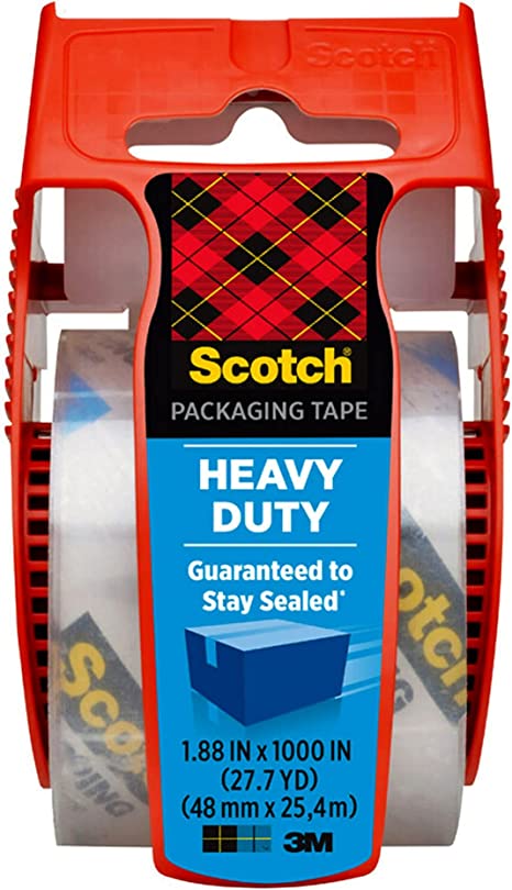 Scotch Heavy Duty Shipping Packaging Tape, 1.88"x 27.7 yd, Great for Packing, Shipping & Moving, Clear, 1 Dispensered Roll (142L)