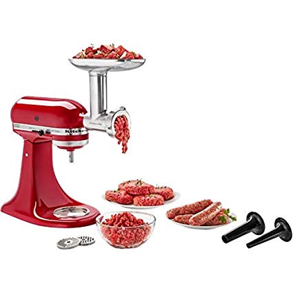 Kitchenaid KSMMGA Coarse, Medium and Fine Food Grinder Attachment for Stand Mixer, Metal