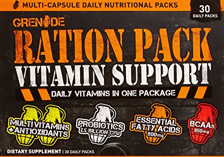 Grenade Ration Pack, Multi-Vitamins with added Probiotics and BCAAs to support High-Intensity Training, 30 Count