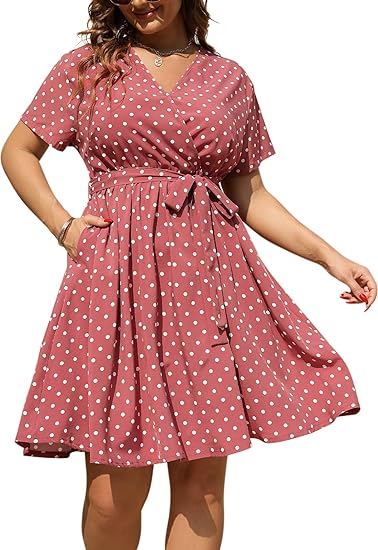 Nemidor Womens Casual Plus Size Summer Boho Swing Wrap Dress Floral Print with Pockets NEM295