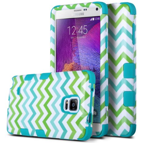 Galaxy Note 4 Case, ULAK 3 in 1 Shield Series Shock Absorbing Case with Hybrid Cover Soft Silicone and Wave Patterned Hard PC for Samsung Galaxy Note 4 (5.7" inch) 2014 Release(Blue Green Wave/Blue)