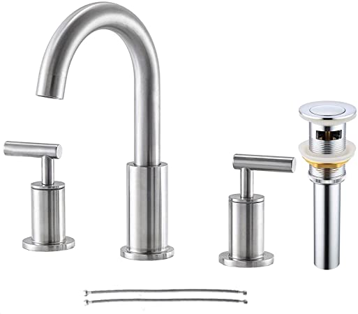 Comllen 3 Hole Widespread Brushed Nickel Bathroom Faucet, Modern 2 Handle Bathroom Sink Faucet 8 Inch Laundry Basin Vanity Faucet with Pop-up Drain and Water Supply Lines