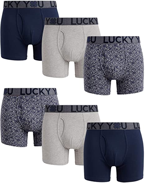 Lucky Brand Men's Cotton Stretch Boxer Briefs with Functional Fly (6 Pack)