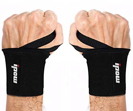 Ipow 18.5"Professional Quality Wrist Straps Support Braces Wraps Belt Protector With 2.5"Thumb Loops for Powerlifting, Bodybuilding, Weight Lifting, Strength Training, One Size fits all Men& Women