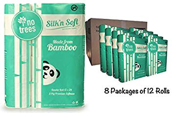 "Silk'n Soft" Bamboo Toilet Paper - Tree-Free Environment Safe Biodegradable Septic-Safe Fragrance Free Strong Dependable Panda Friendly Absorbent Bathroom Tissue 3-Ply (8 Pack of 12 Rolls)