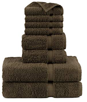 Indulge Turkish Linen Dobby Border Towel Sets (Chocolate, Towel Set - 8 Piece)