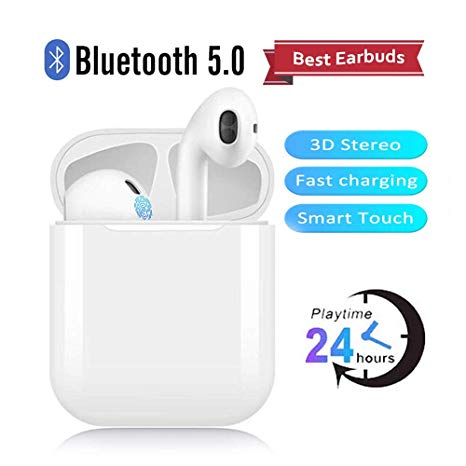 Wireless Earbuds,24 Hours Extended Playtime Bluetooth Headphones,2019 Latest Intelligent Noise Reduction,Support Fast Charging ,Pop-ups Auto Pairing /iPhone/Samsung/Apple/Airpods and Airpod