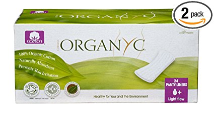ORGANYC Hypoallergenic 100% Organic Cotton Panty Liners, flat, 24-count Boxes (Pack of 2)