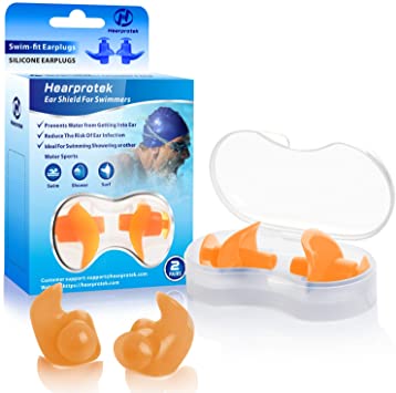 Hearprotek Swimming Ear Plugs, 2 Pairs Waterproof Reusable Silicone Ear Plugs for Swimmers Showering Bathing Surfing and Other Water Sports Adults Size