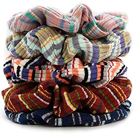 Hair Scrunchies for Women Big Scrunchies Cotton Plaid Hair Scrunchy Elastic Hair Ties Ropes Rainbow Scrunchie for Women, Great Gift for Birthday, Party, Christmas, 5 Pack