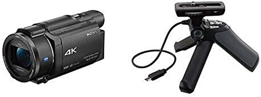 Sony FDRAX53/B 4K HD Video Recording Camcorder (Black) with GPVPT1 Grip and Tripod for Camcorders (Black)