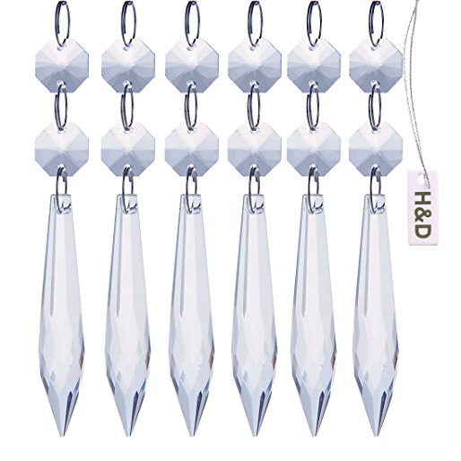 H&D 10pcs 63mm Clear Crystal Prisms Faceted Icicle Chandelier Drop Pendants Suncatcher