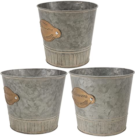 DOITOOL 3Pcs Shabby Chic Flower Vase Retro Galvanized Flower Bucket Metal Succulents Planter Vintage Farmhouse Flower Bucket Rustic Milk Can