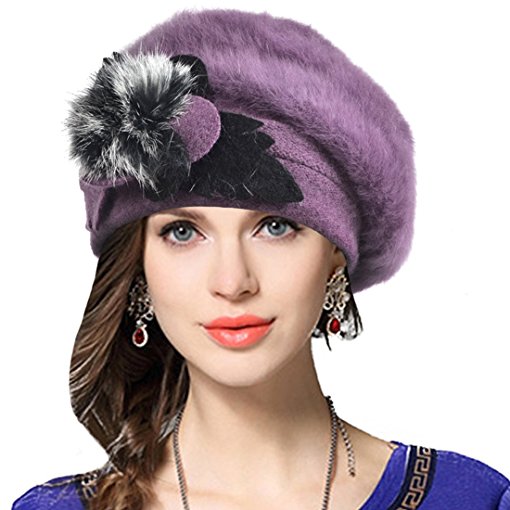 Lady French Beret 100% Wool Beret Floral Dress Beanie Winter Hat