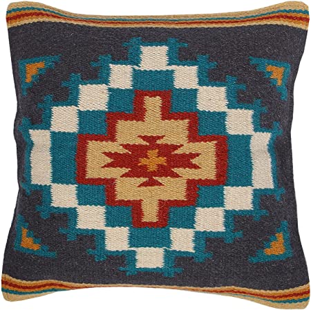 El Paso Designs Throw Pillow Covers 18 X 18- Hand Woven Wool in Southwest, Mexican, and Native American Styles- Hand Crafted Western Decorative Pillow Cases in Wool. (Navy)