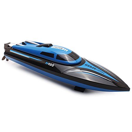 GBlife H100 High Speed Romote Control RC Boats with LCD Screen 2.4GHz 4 Channels 2 Modes (Black Blue)