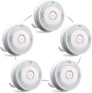 5 Packs Hardwired Smoke Detector Carbon Monoxide Detector Combo, Hardwired & Wireless Interconnected Smoke and Carbon Monoxide Alarm with Voice Alerts,Replaceable Battery Backup