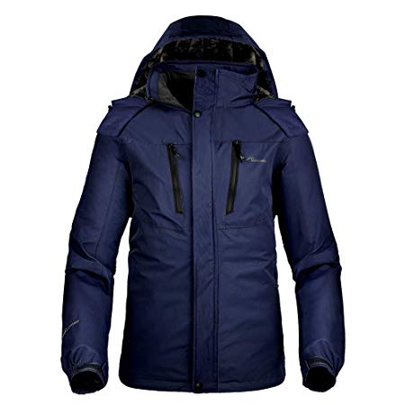 OutdoorMaster Men's Ski Jacket Basic - Winter Jacket with Elastic Powder Skirt & Removable Hood, Waterproof & Windproof